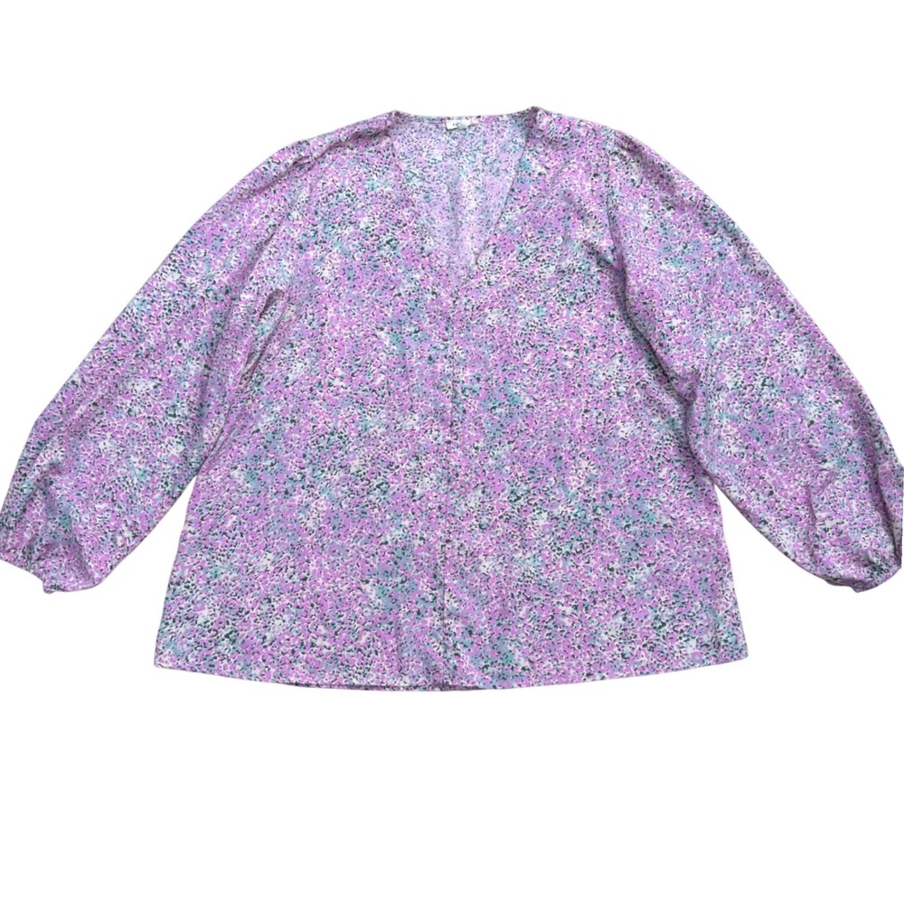 Jodifl Floral V-Neck Balloon Sleeve Blouse Women L Purple Casual Breezy Boutique